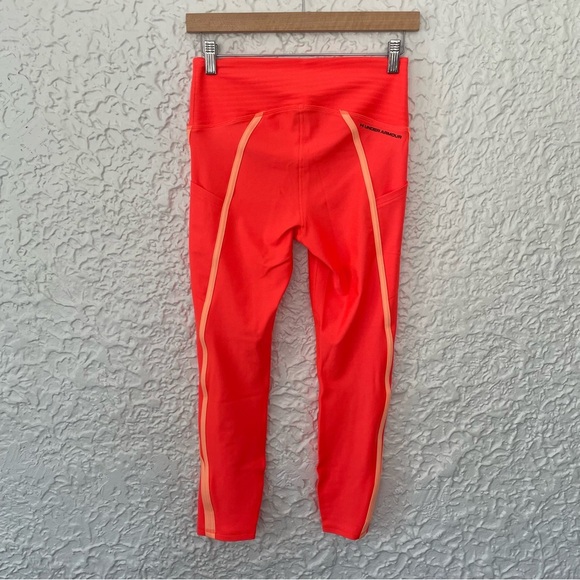 Under Armour Project Rock Women’s Neon Orange Side Strip Compression Leggings M - Picture 5 of 8